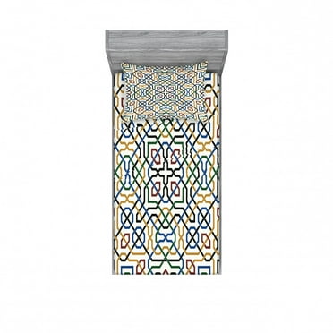 Ambesonne Ethnic Fitted Sheet & Pillow Sham Set, Marrakesh Motif, Twin, Multicolor