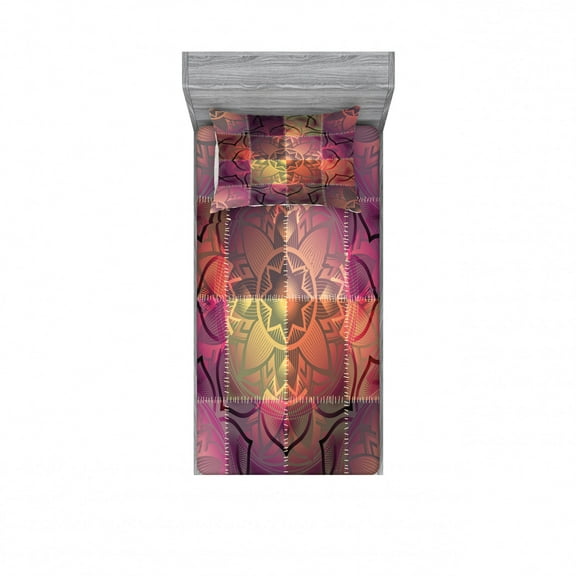 Ambesonne Ethnic Fitted Sheet & Pillow Sham Set, Modern Mandala Motif, Twinxl, Multicolor