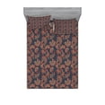 thumbnail image 1 of Ambesonne Ethnic Fitted Sheet & Pillow Sham Set, Oriental Floral Swirl, Queen, Dark Blue Grey Vermilion, 1 of 3