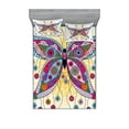thumbnail image 1 of Ambesonne Ethnic Fitted Sheet & Pillow Sham Set, Spring Flowers Butterfly, Queen, Multicolor, 1 of 2