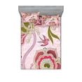 thumbnail image 1 of Ambesonne Ethnic Fitted Sheet & Pillow Sham Set, Swirl Leaf Lines Bohem, Queen, Olive Green Dried Rose, 1 of 2