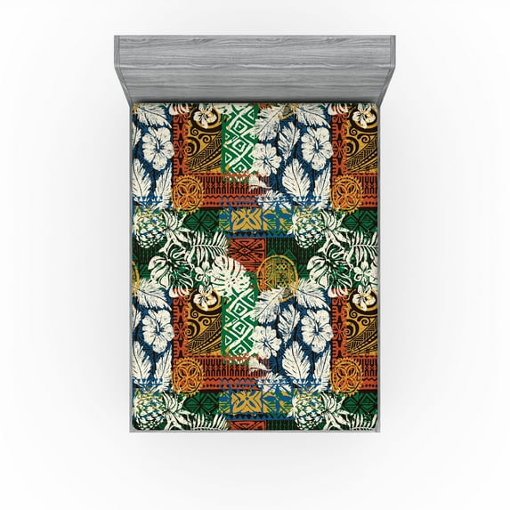 Ambesonne Ethnic Fitted Sheet, Traditional Floral Sketch, Full Size, Marigold Ivory and Fern Green