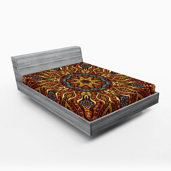 Ambesonne Ethnic Fitted Sheet, Warm Colored Design Boho, Queen Size, Marigold Yellow