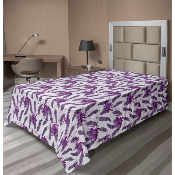 Ambesonne Ethnic Flat Bedding Sheet Soft Top Sheet, Splash Paints Hippie Boho, Twin, Purple Eggplant
