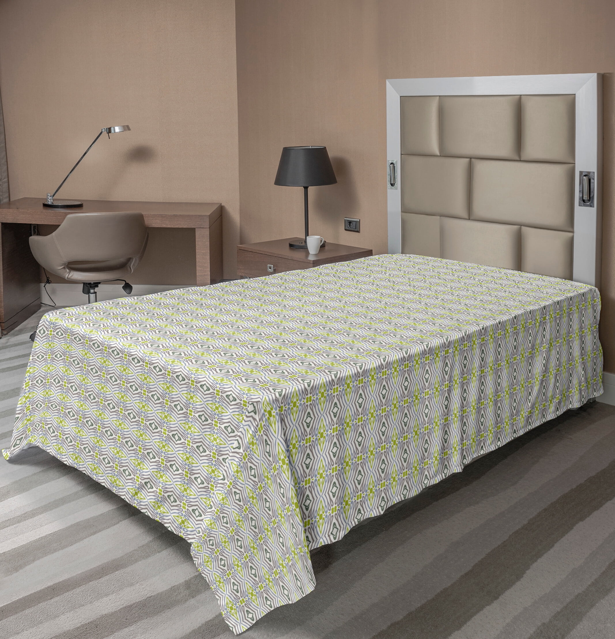 Twin XL White Microfiber Printed Flat Sheet Set