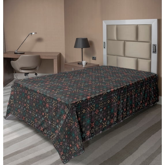Ambesonne Ethnic Flat Sheet, Bohemian Square Formations, TwinXL Size, Dark Taupe and Multicolor