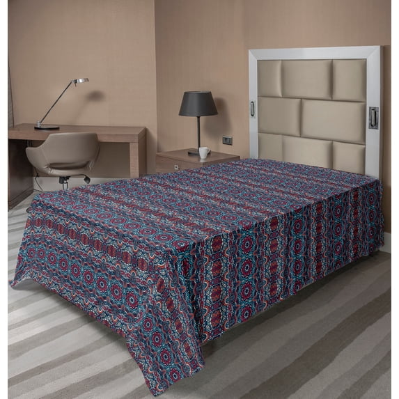 Ambesonne Ethnic Flat Sheet, Classic Tribal Motifs, TwinXL Size, Multicolor