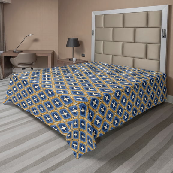 Ambesonne Ethnic Flat Sheet, Classic Trippy Floral East, Full Size, Pale Yellow Marigold