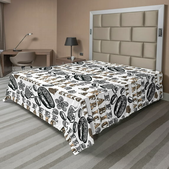 Ambesonne Ethnic Flat Sheet, Coffee Beans, California King, Sand Brown Black