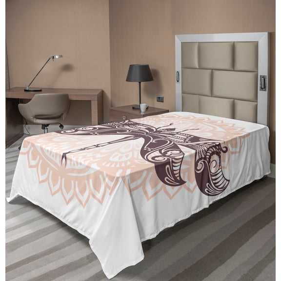 Ambesonne Ethnic Flat Sheet, Dragonfly Mandala, Twin Size, Eggplant Pale Rose