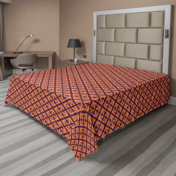 Ambesonne Ethnic Flat Sheet, Geometric Patterns, Queen Size, Salmon Purple Dark Grey