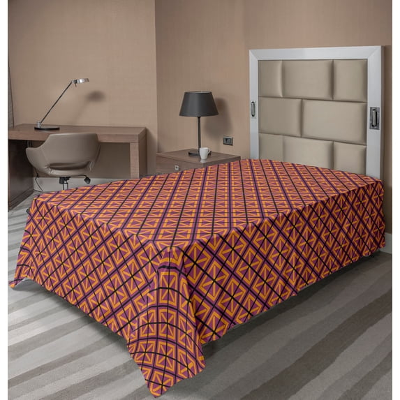 Ambesonne Ethnic Flat Sheet, Geometric Patterns, Twin Size, Salmon Purple Dark Grey
