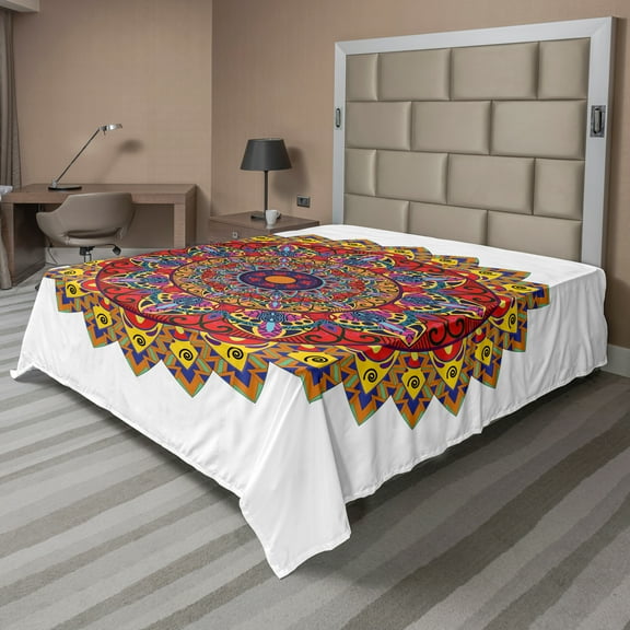 Ambesonne Ethnic Flat Sheet, Hippie Bohem, Full Size, Multicolor