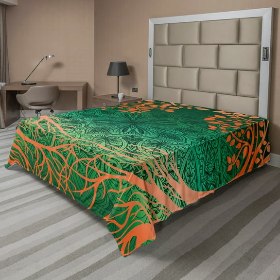 Ambesonne Ethnic Flat Sheet, Mandalas, Full Size, Orange Green