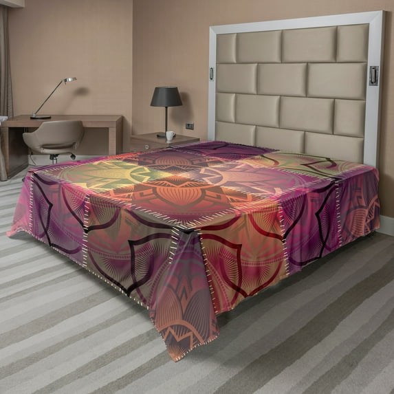 Ambesonne Ethnic Flat Sheet, Modern Mandala Motif, California King, Multicolor