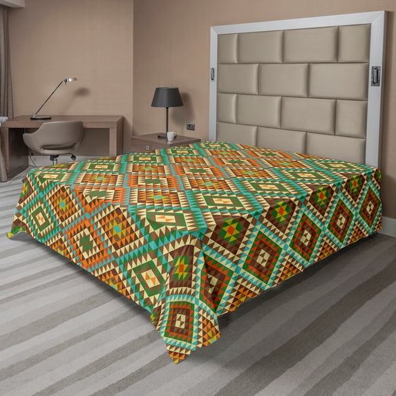 Ambesonne Ethnic Flat Sheet, Mosaic Folkloric Ethnic, Full Size, Multicolor