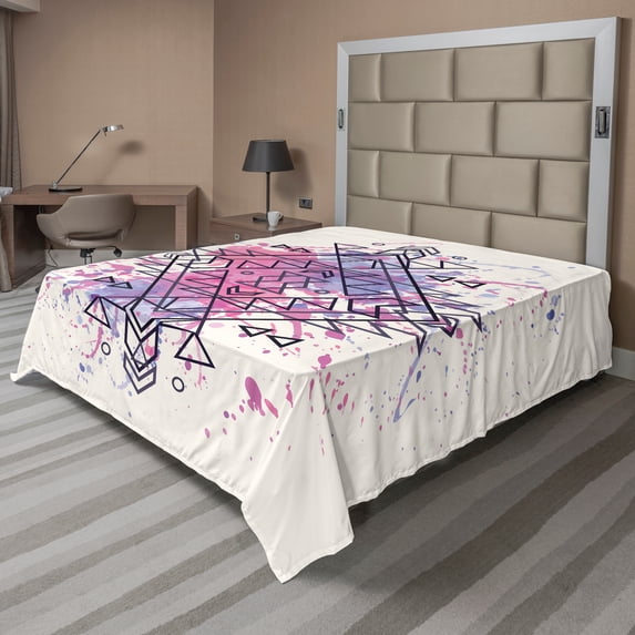 Ambesonne Ethnic Flat Sheet, Motif Grunge Splashes, California King, Ivory Multicolor