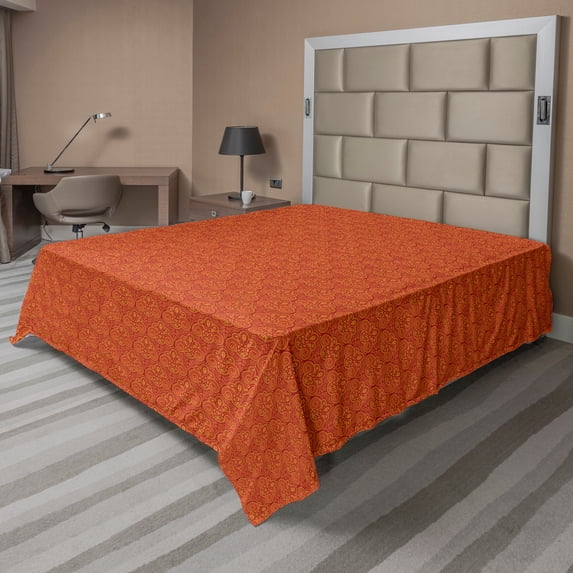 Ambesonne Ethnic Flat Sheet, Warm Colors Tradition Ornate, Full Size, Vermilion Orange