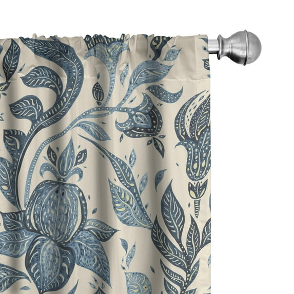 Ambesonne Ethnic Floral Curtains, Paisley Indigo Flower, Pair of 28"x95", Slate Blue and Pale Teal