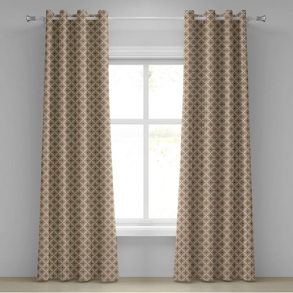 Ambesonne Ethnic Grommet Curtain, Abstract Lines Dots Folk, 50" x 120", Redwood White