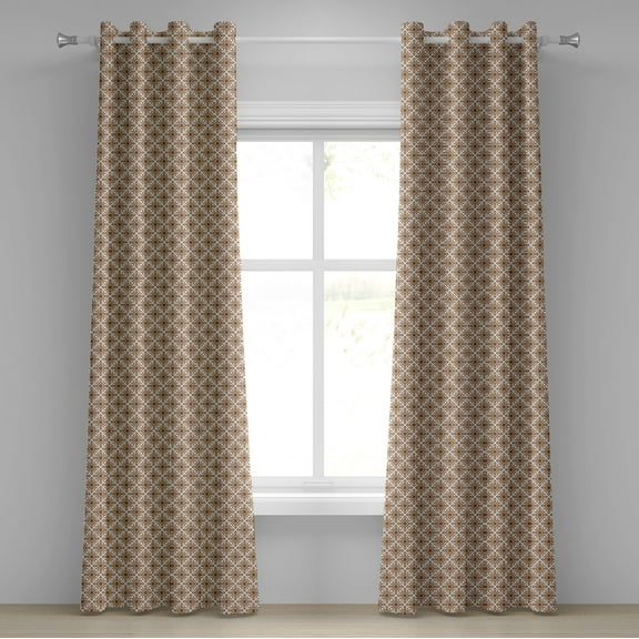 Ambesonne Ethnic Grommet Curtain, Abstract Lines Dots Folk, 50" x 84", Redwood White