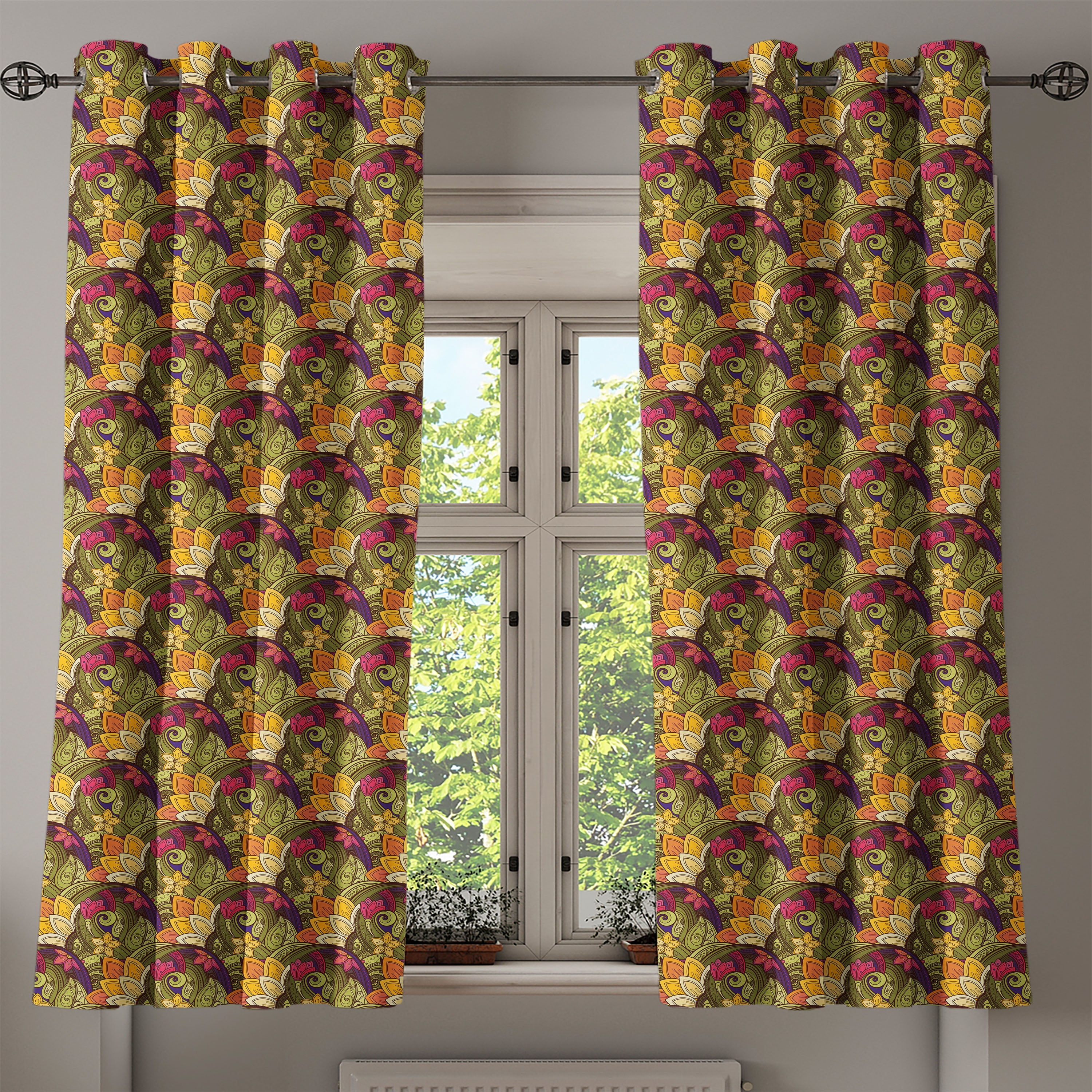 Bohemian Multicolor Polyester Grommet Curtain Panels, 50" x 54"