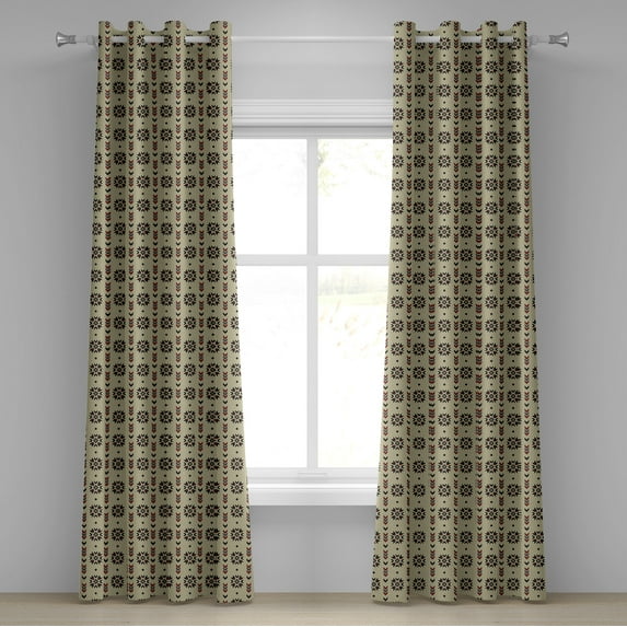 Ambesonne Ethnic Grommet Curtain, Chevron Design, 50" x 84", Brown Black and Maroon