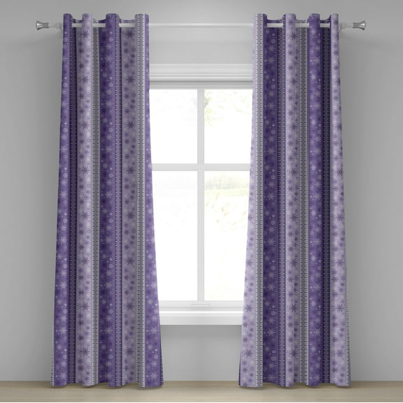 Ambesonne Ethnic Grommet Curtain, Christmas Snowflake Noel, 50" x 84", Lavender Violet White