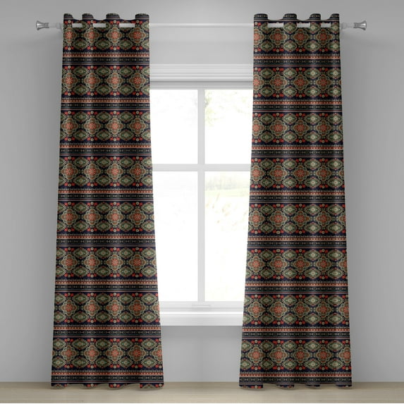 Ambesonne Ethnic Grommet Curtain, Floral Geometric Shapes, 50" x 96", Indigo Scarlet