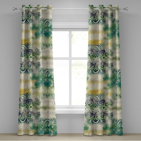 Ambesonne Ethnic Grommet Curtain, Folk Floral Ornament Print, 50"x108", Jade Green Plum Mustard