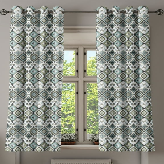 Ambesonne Ethnic Grommet Curtain, Geometric Art, 50" x 54", Sage Green Seafoam