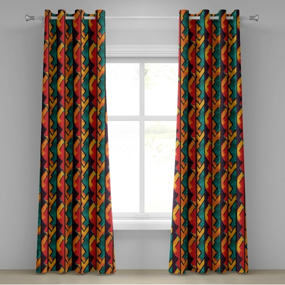 Ambesonne Ethnic Grommet Curtain, Geometric Modern Design, 50" x 96", Teal Orange Marigold