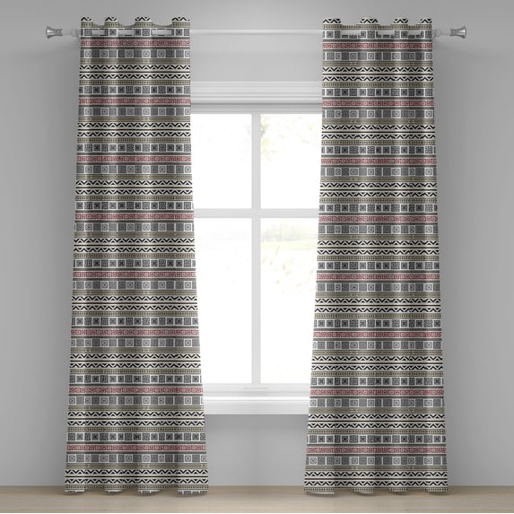 Ambesonne Ethnic Grommet Curtain, Geometric Pattern, 50" x 72", Cream Black Ruby