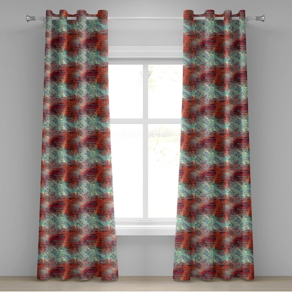 Ambesonne Ethnic Grommet Curtain, Grunge Paisley, 50" x 84", Turquoise Orange Black