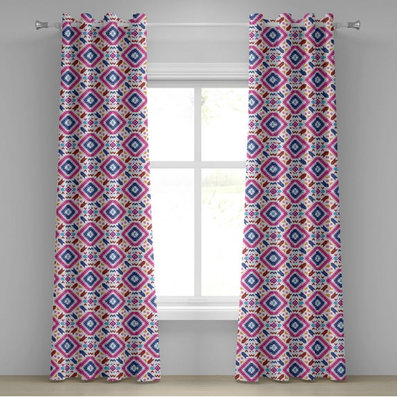 Ambesonne Ethnic Grommet Curtain, Hand Drawn Mayan Sripes, 50" x 120", Fuchsia Indigo Burgundy