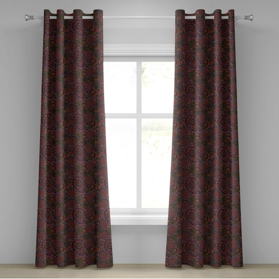 Ambesonne Ethnic Grommet Curtain, Leaves Eastern, 50" x 108", Burgundy Green