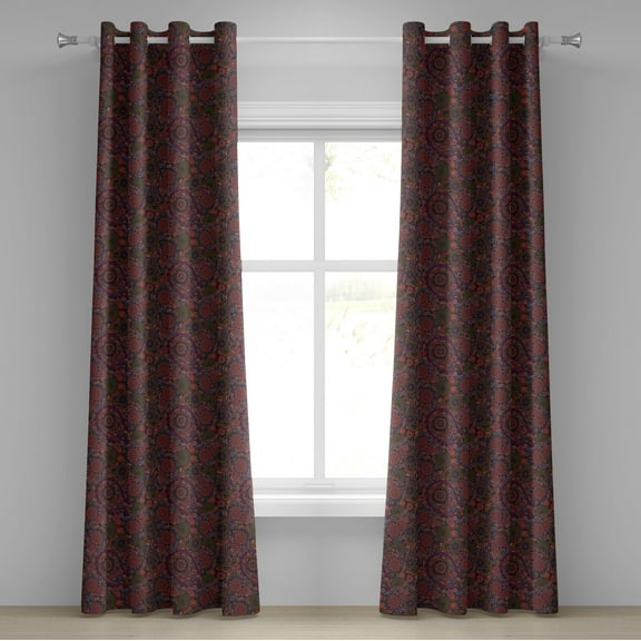 Ambesonne Ethnic Grommet Curtain, Leaves Eastern, 50" x 72", Burgundy Green