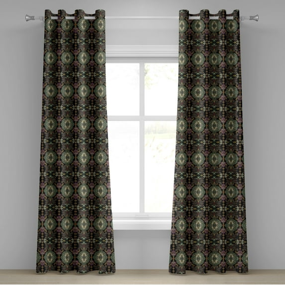 Ambesonne Ethnic Grommet Curtain, Oriental Art Damask Blossom, 50"x96", Charcoal Grey Multicolor