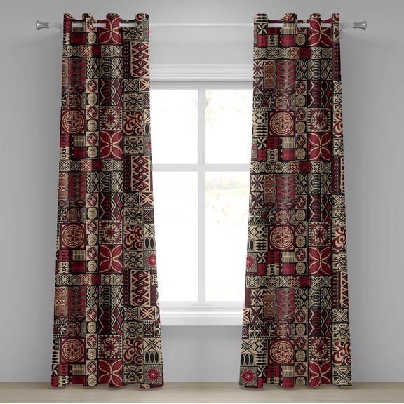 Ambesonne Ethnic Grommet Curtain, Oriental Floral Motif Print, 50"x120", Raspberry Beige Black