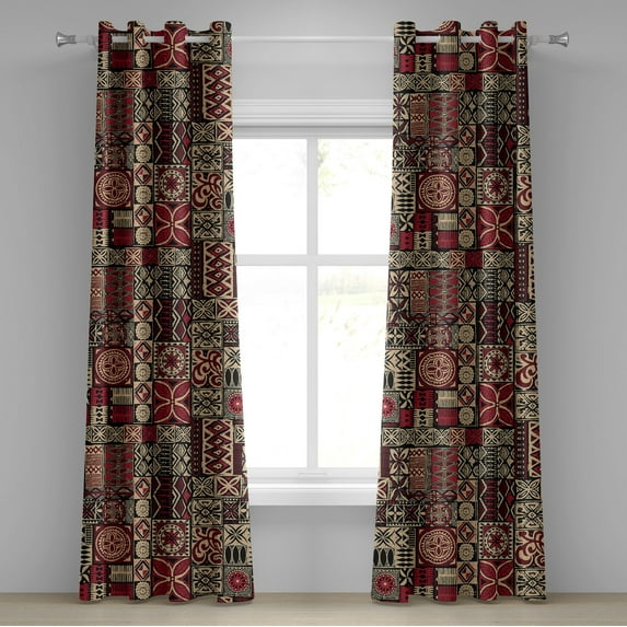 Ambesonne Ethnic Grommet Curtain, Oriental Floral Motif Print, 50"x96", Raspberry Beige Black