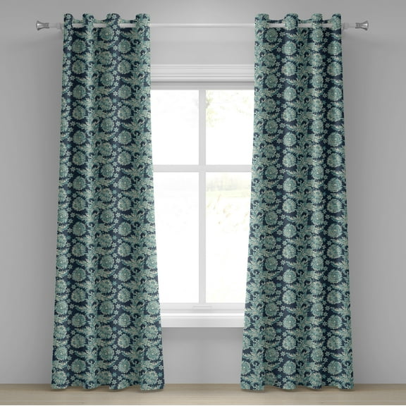 Ambesonne Ethnic Grommet Curtain, Oriental Folkore Flowers, 50" x 72", Pale Blue Dark Teal