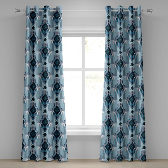 Ambesonne Ethnic Grommet Curtain, Oriental Rhombus Motifs Art, 50"x120", Seafoam Purpleblue