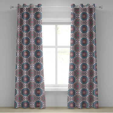Ambesonne Ethnic Grommet Curtain, Oriental Style Floral Retro, 50" x 120", Turquoise Pale Pink