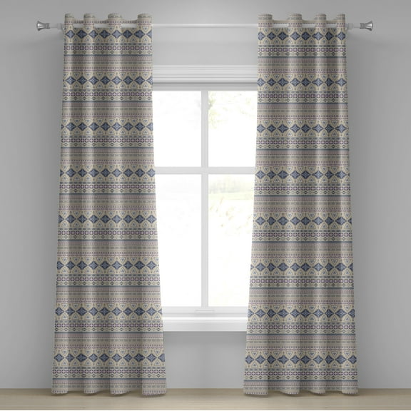 Ambesonne Ethnic Grommet Curtain, Ornate Motif, 50" x 72", Eggshell and Blue