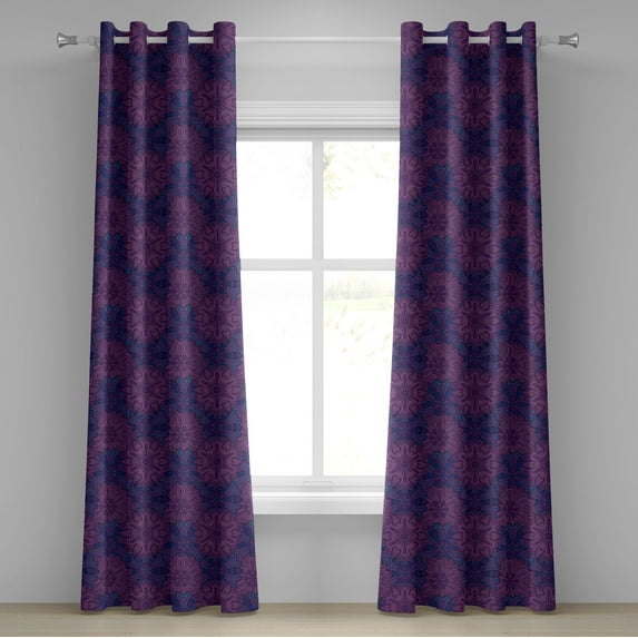 Ambesonne Ethnic Grommet Curtain, Paisley Flower, 50" x 120", Dark Blue Purple