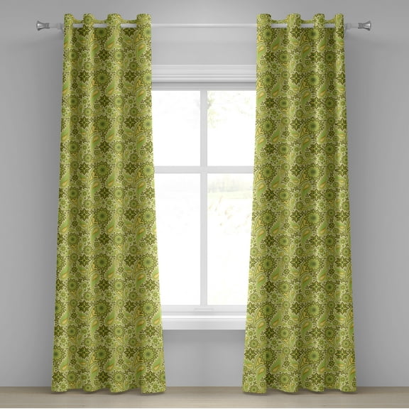 Ambesonne Ethnic Grommet Curtain, Paisley Motifs, 50" x 96", Lime and Avocado Green