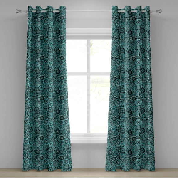 Ambesonne Ethnic Grommet Curtain, Paisley Motifs Flowers, 50" x 108", Sea Green Green