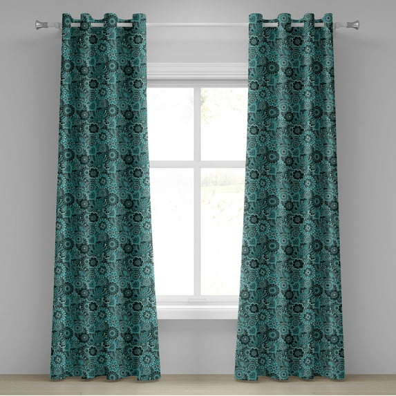 Ambesonne Ethnic Grommet Curtain, Paisley Motifs Flowers, 50" x 120", Sea Green Green
