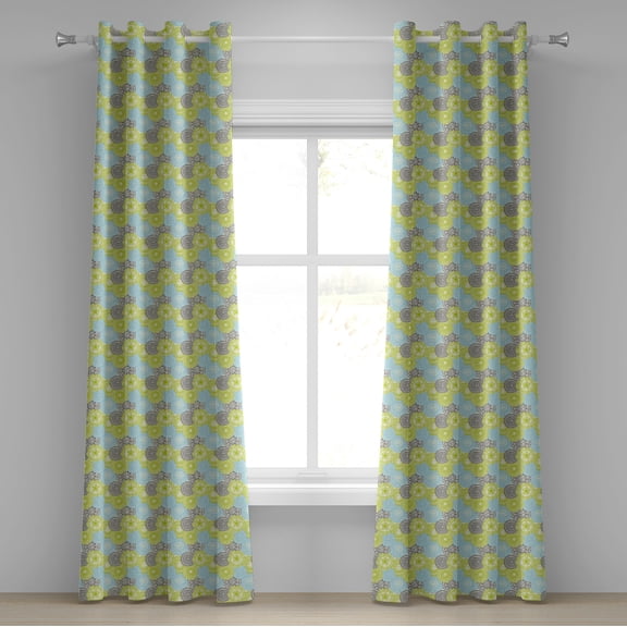 Ambesonne Ethnic Grommet Curtain, Pastel Folk Style Flower, 50" x 108", Apple Green Aqua Grey