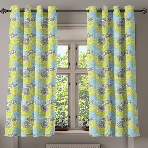 Ambesonne Ethnic Grommet Curtain, Pastel Folk Style Flower, 50" x 63", Apple Green Aqua Grey